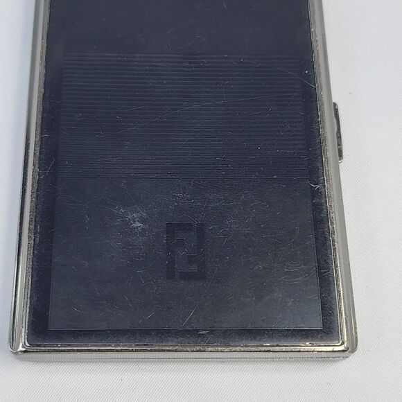 Fendi Zucca Metal Cigarette Case Vintage Card Holder Black Enamel Striped FF